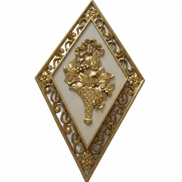 Set of 4 Vintage Syroco Hollywood Regency Ornate Faux Wood Diamond Wall Plaques - Picture 4 of 8